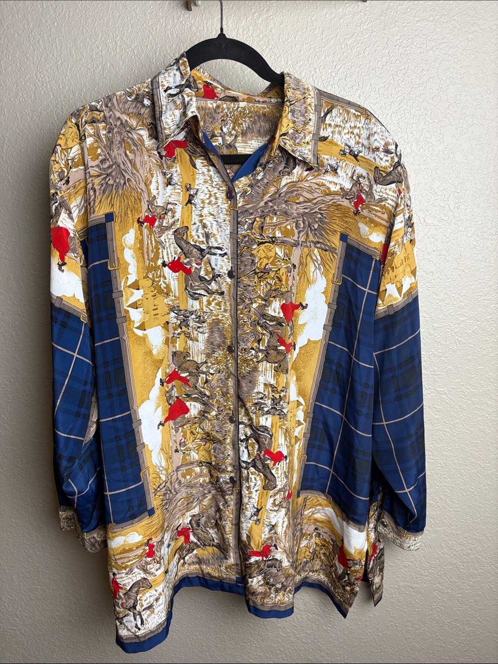 Equestrian Horse Print Polyester Button Front Blouse Tunic XXL